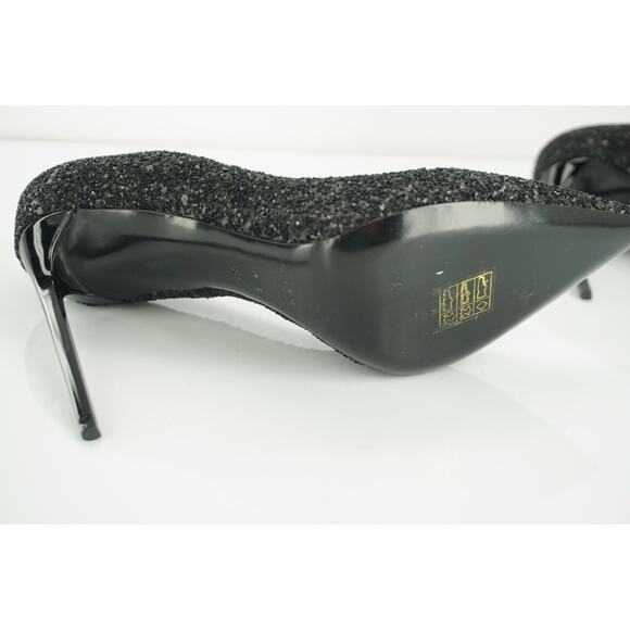 Saint Laurent Zoe 110MM Super Black Glitter Pointy Toe Pumps SZ 38.5 NIB $795 - Picture 10 of 11